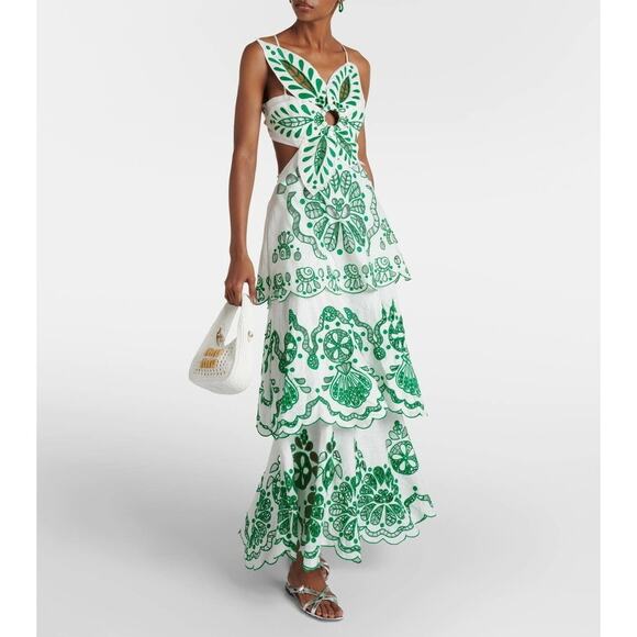 FARM Rio Dresses & Skirts - Farm Rio Richelieu Premium Linen Midi Dress floral flower green white size XL